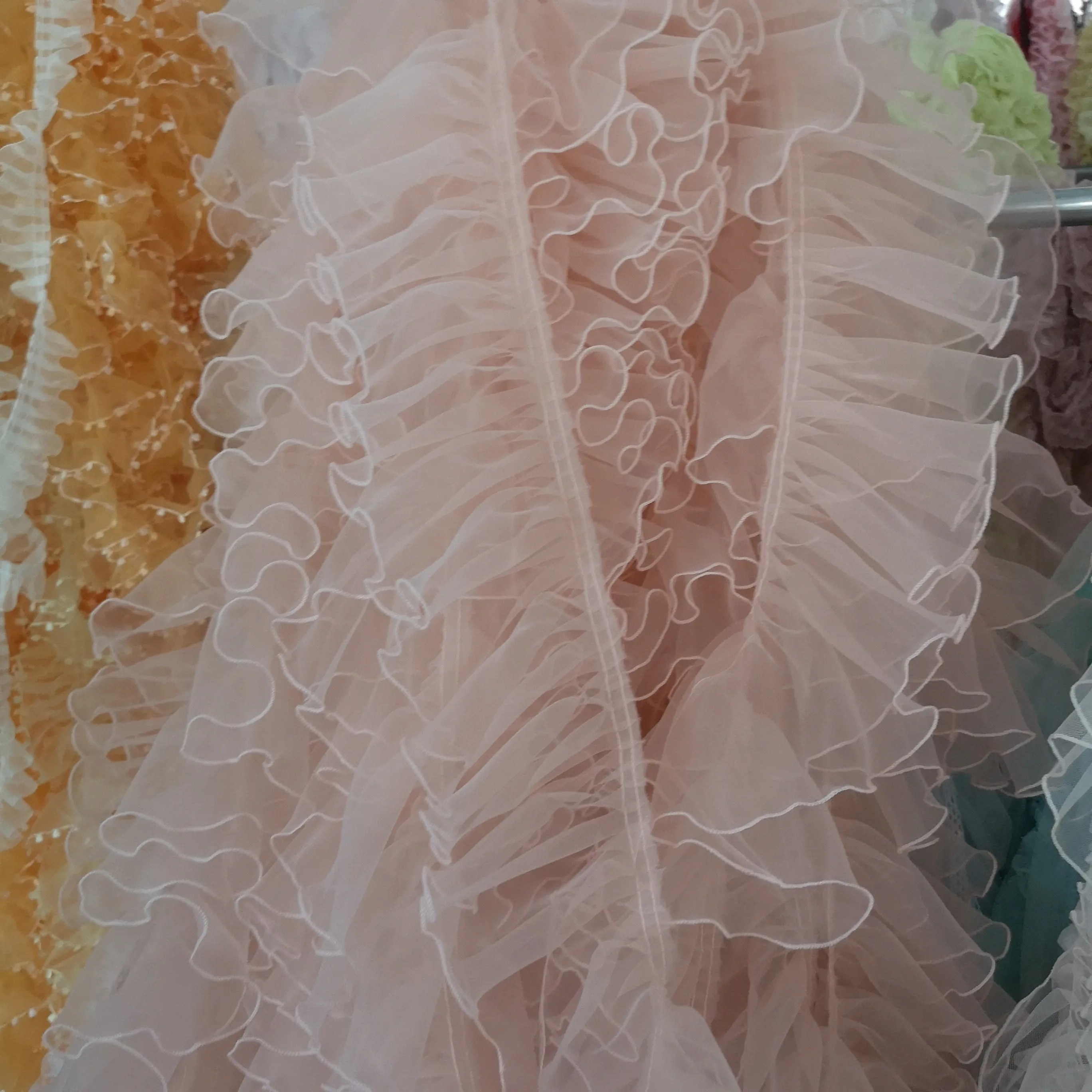 10cm Width x 4 Yards Length Organza Ruffled Pleated Lace Fabric Trim