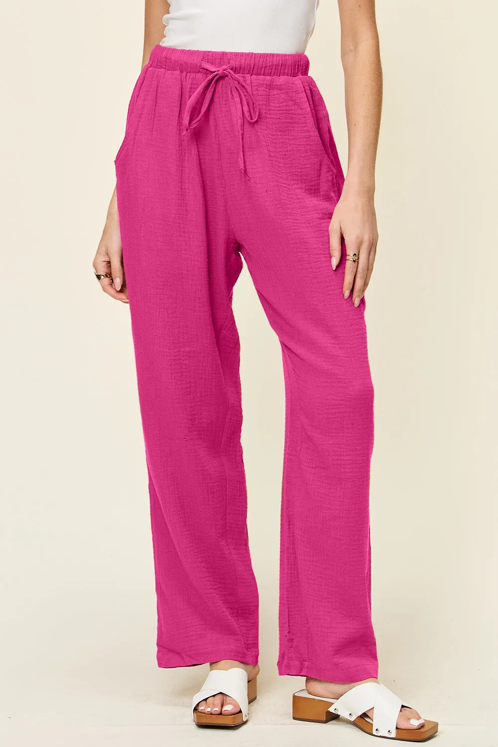 2 Colors- Basic B Drawstring Straight Leg Pants
