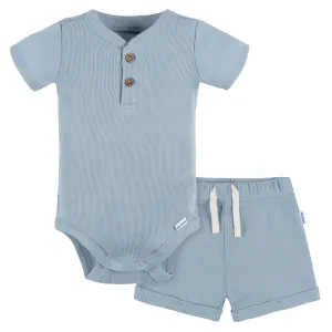 2-Piece Baby Boys Blue Bodysuit and Shorts Set