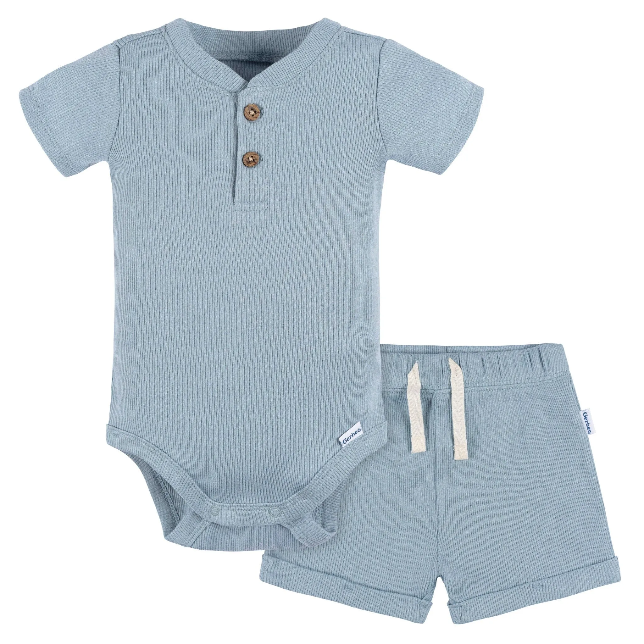 2-Piece Baby Boys Blue Bodysuit and Shorts Set