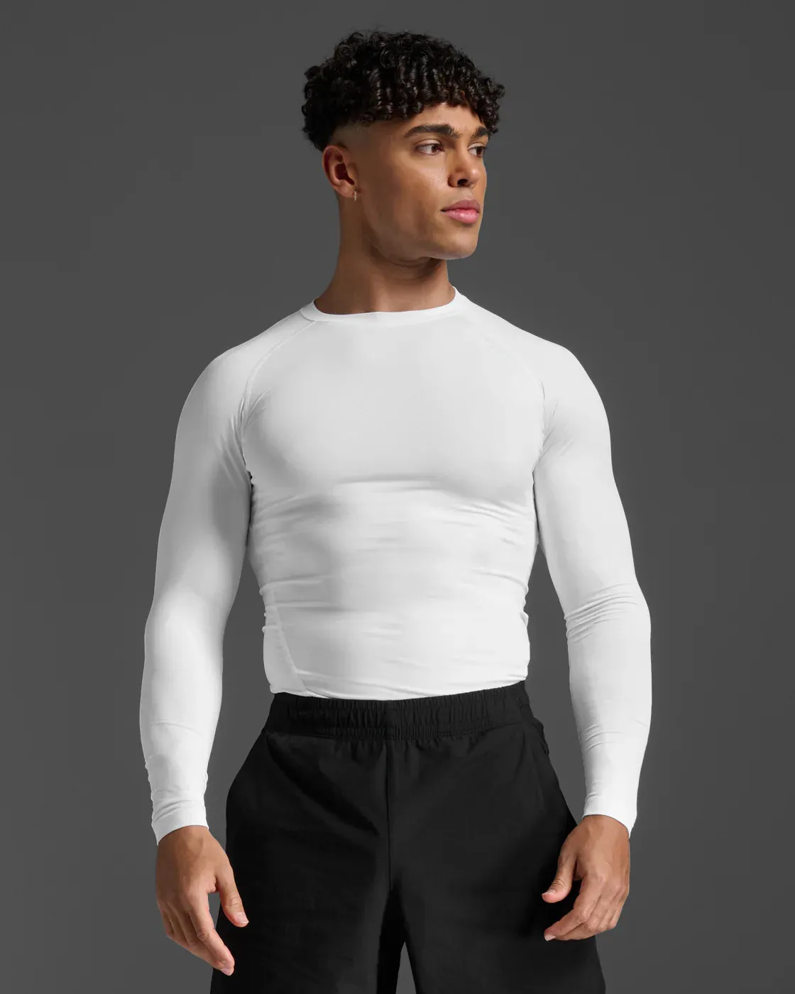 2XU Mens Core Compression Long Sleeve Top - White/No Logo