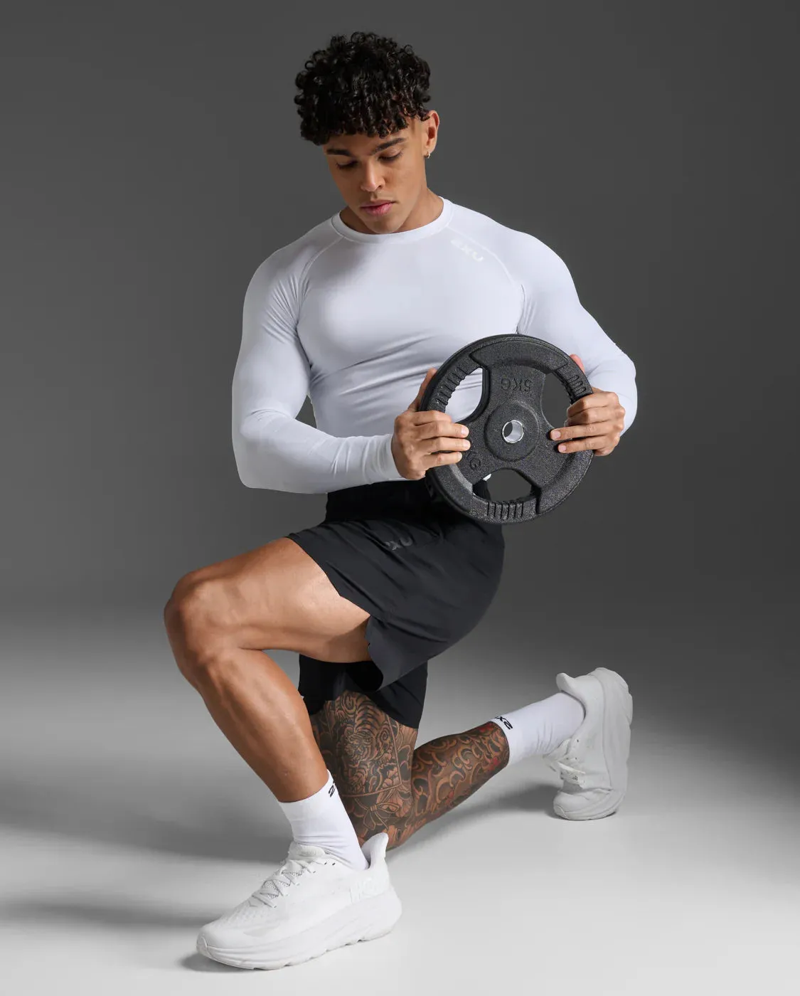 2XU Mens Core Compression Long Sleeve Top - White/No Logo