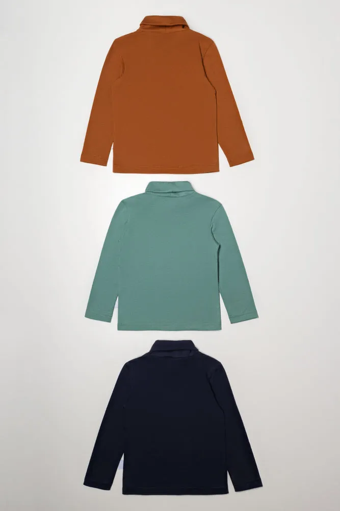 3 Pack Polonecks Brown, Green And Navy