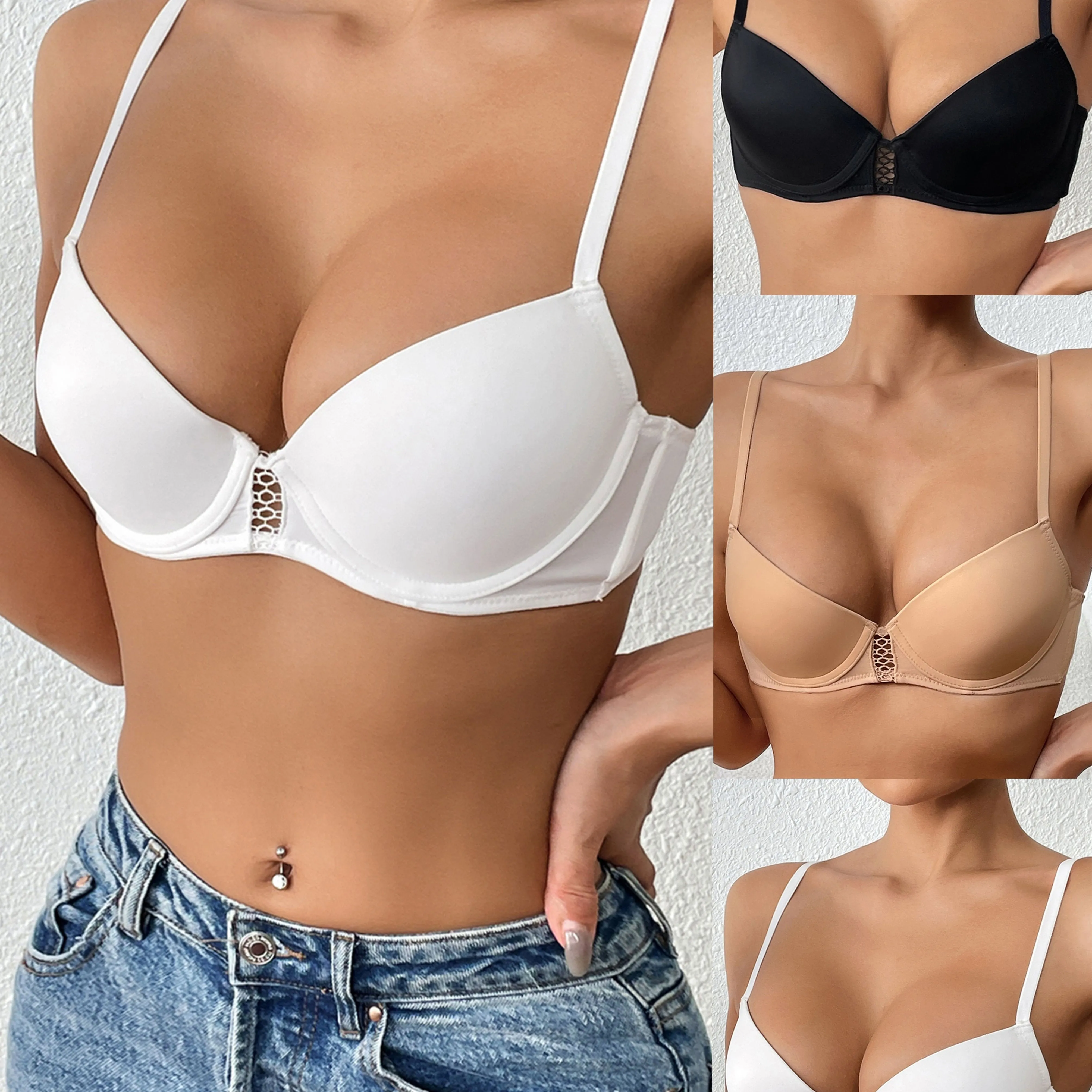 3pcs Women's Hollow Out T-Shirt Bras - Comfy, Breathable Push Up Bras in Lingerie & Underwear
