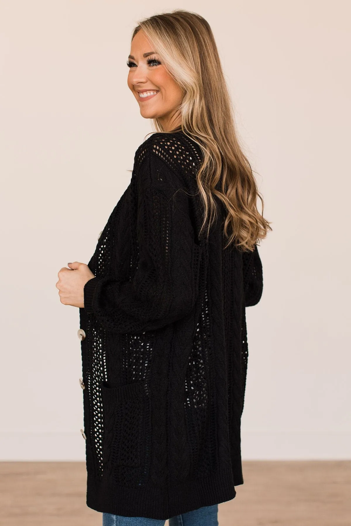 A Fresh Take Button Cardigan- Black