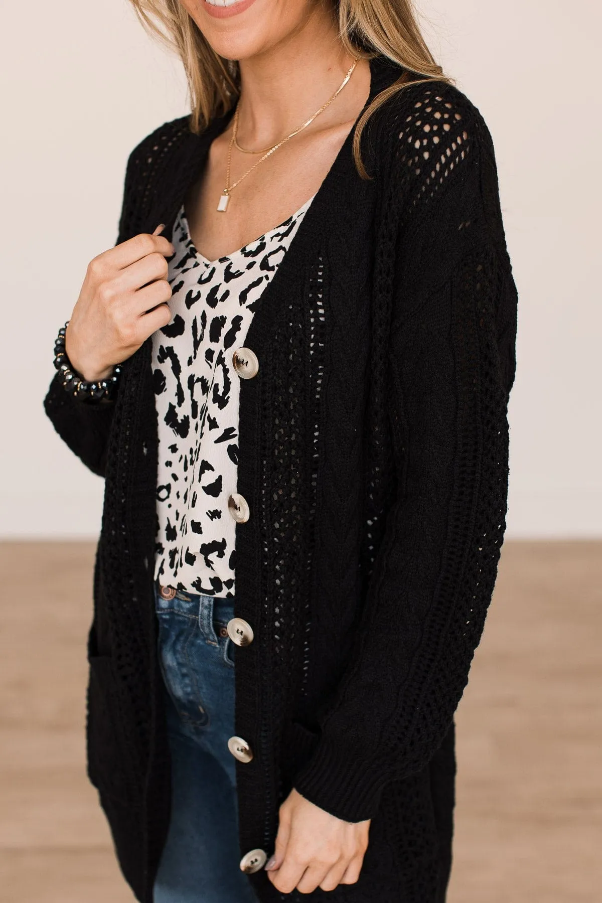 A Fresh Take Button Cardigan- Black