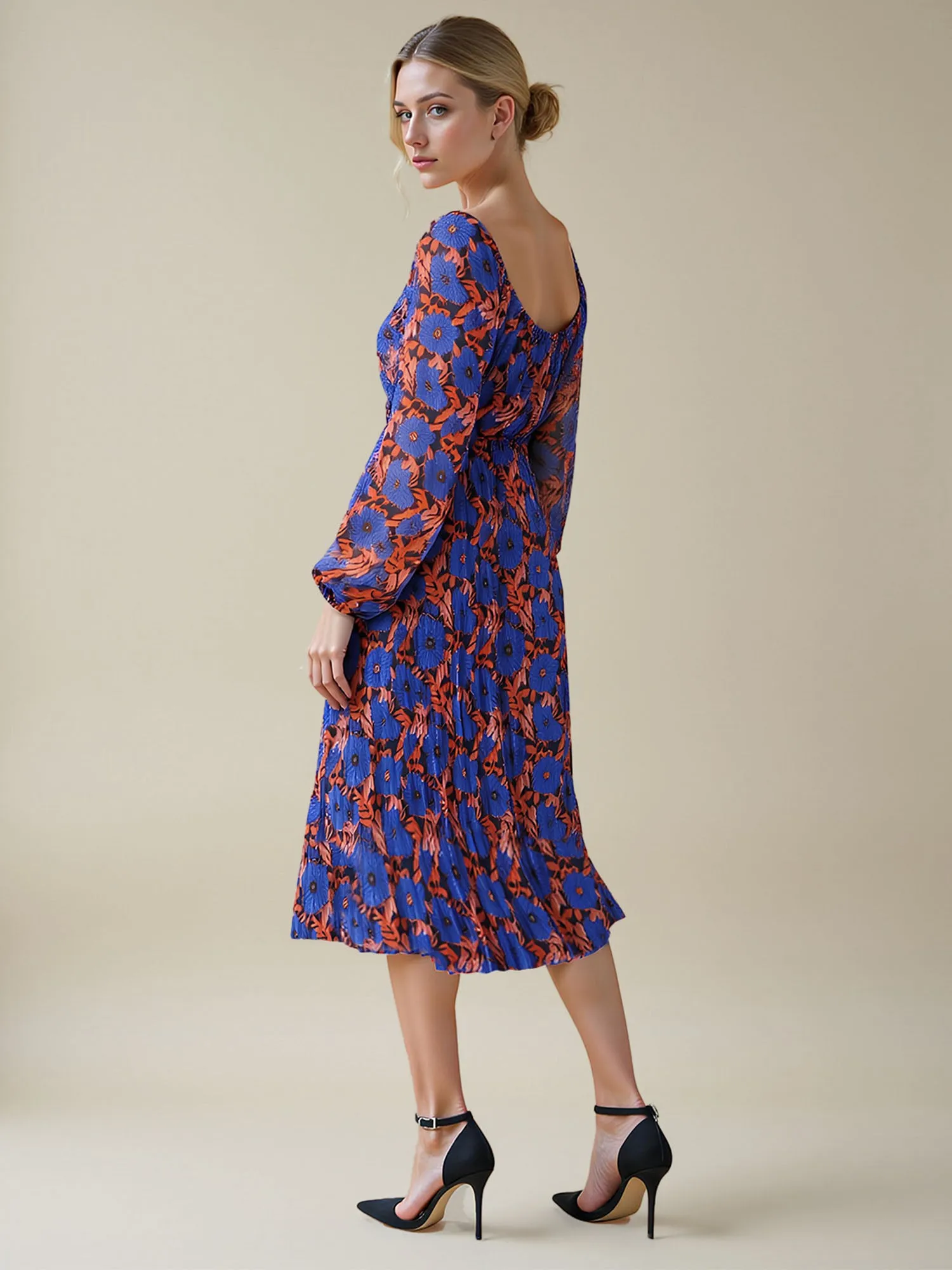 Abstract Chiffon Fit & Flare Midi Dress