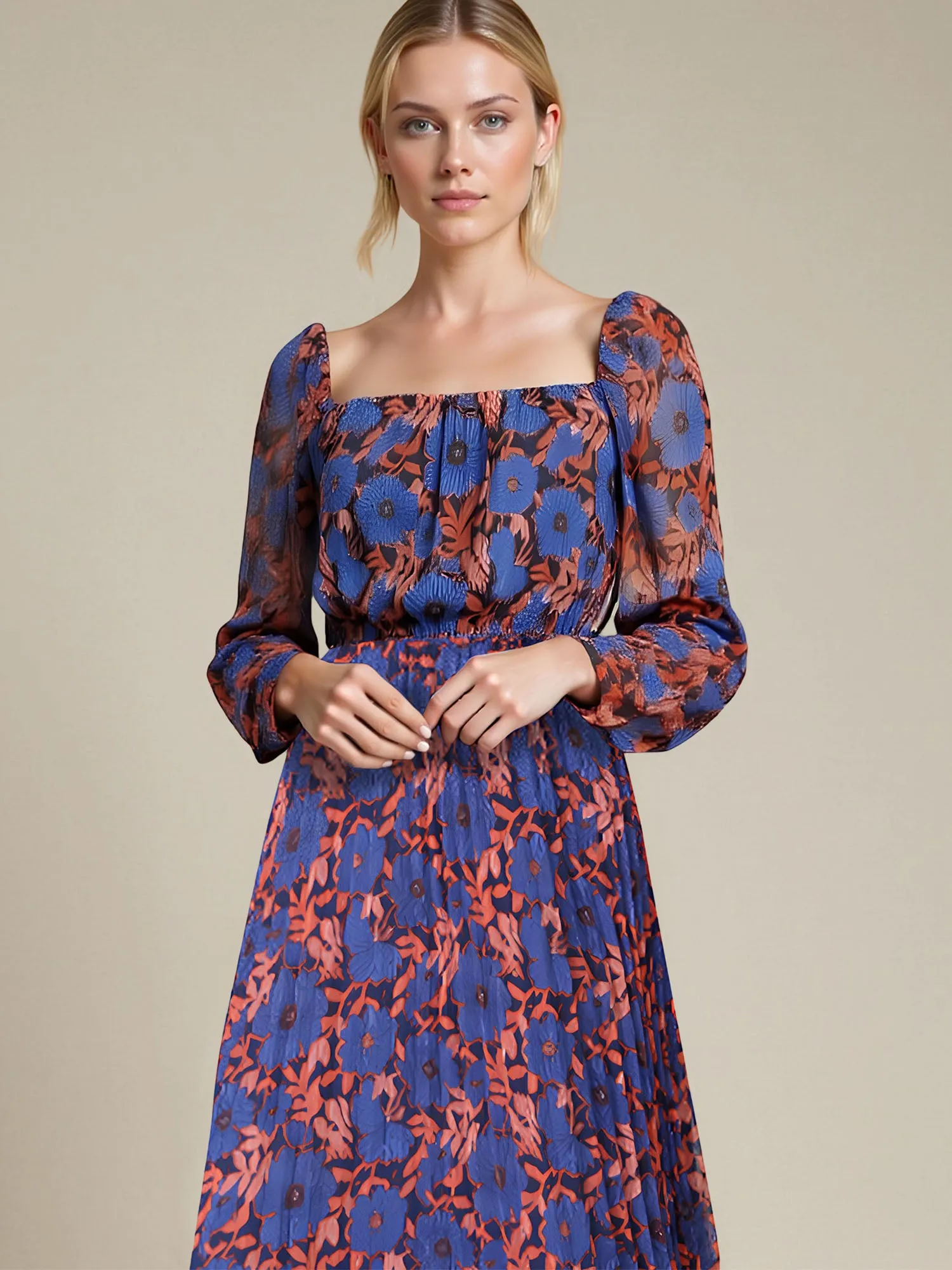 Abstract Chiffon Fit & Flare Midi Dress