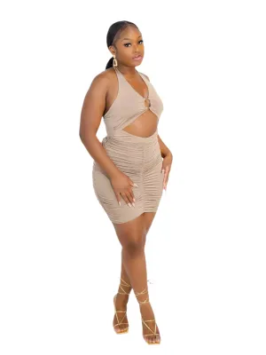 AIRY DREAMS CUTOUT MINI DRESS (MOCHA) (FINAL SALE)