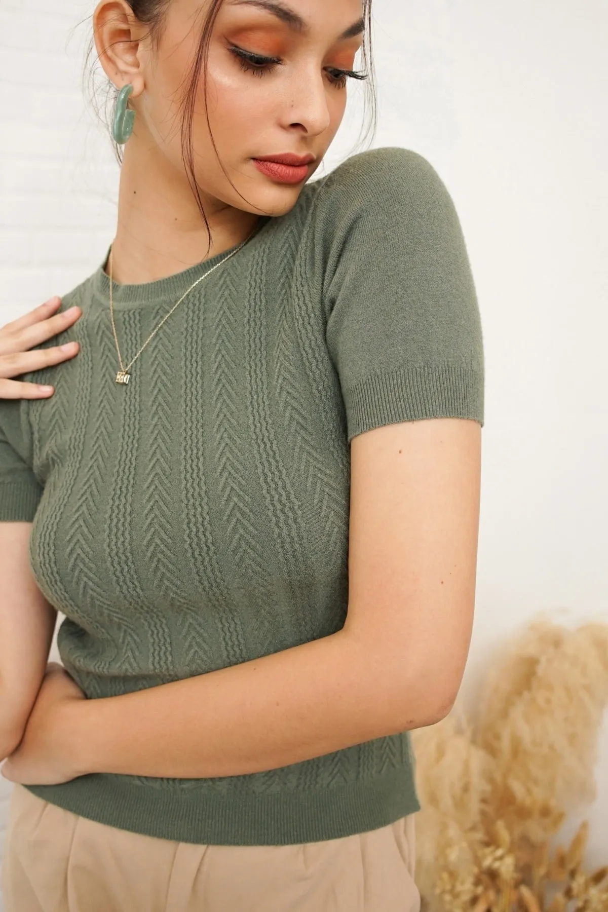 ALEXIS Soft Textured Knit Top (Moss Green)