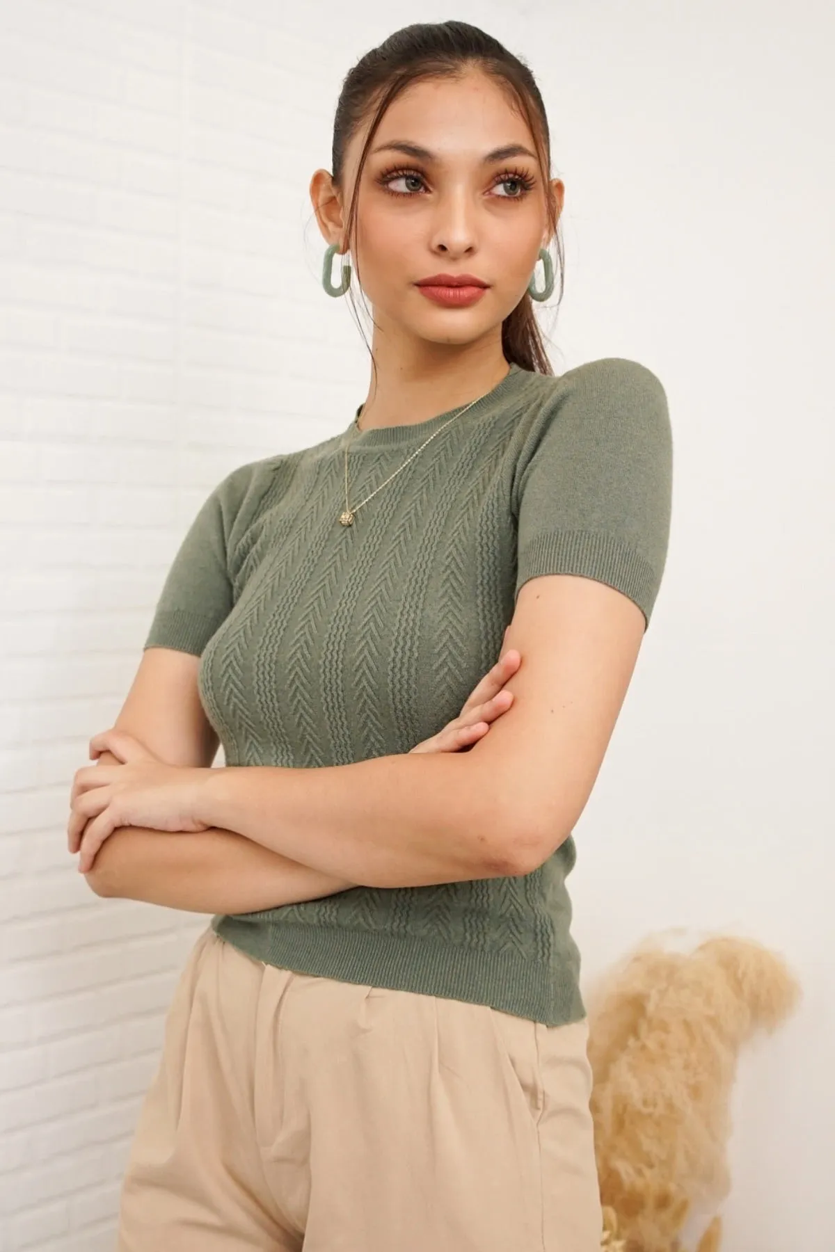 ALEXIS Soft Textured Knit Top (Moss Green)