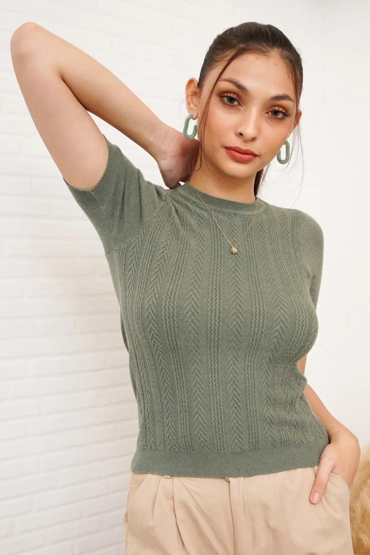 ALEXIS Soft Textured Knit Top (Moss Green)