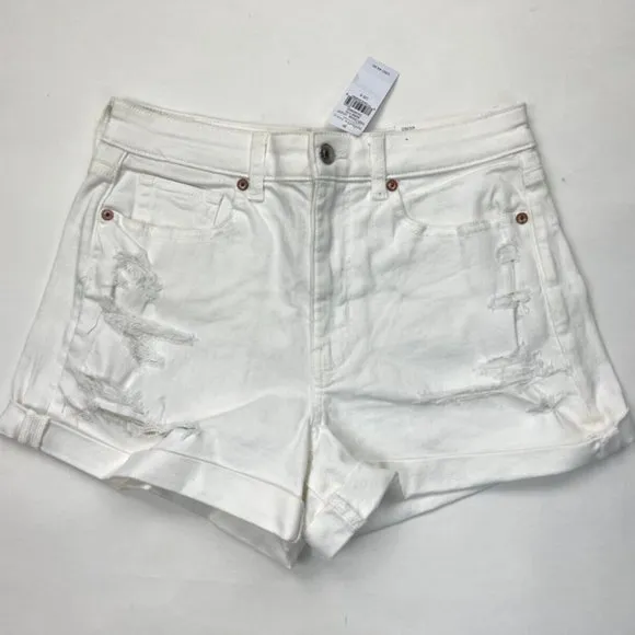 America Eagle Mom Shorts Women 6 28W NWT Stretch Cotton Pockets Distressed White