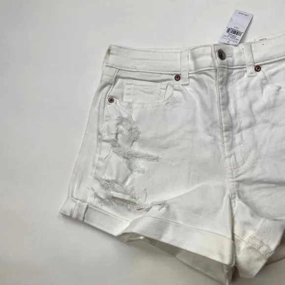 America Eagle Mom Shorts Women 6 28W NWT Stretch Cotton Pockets Distressed White