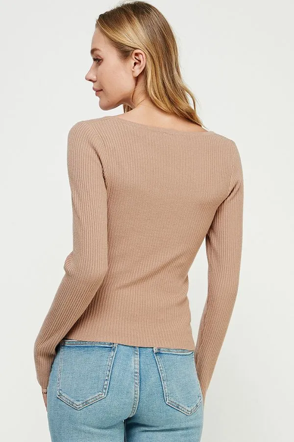 Annalise Square Neck Long Sleeve Top - Black/Truffle