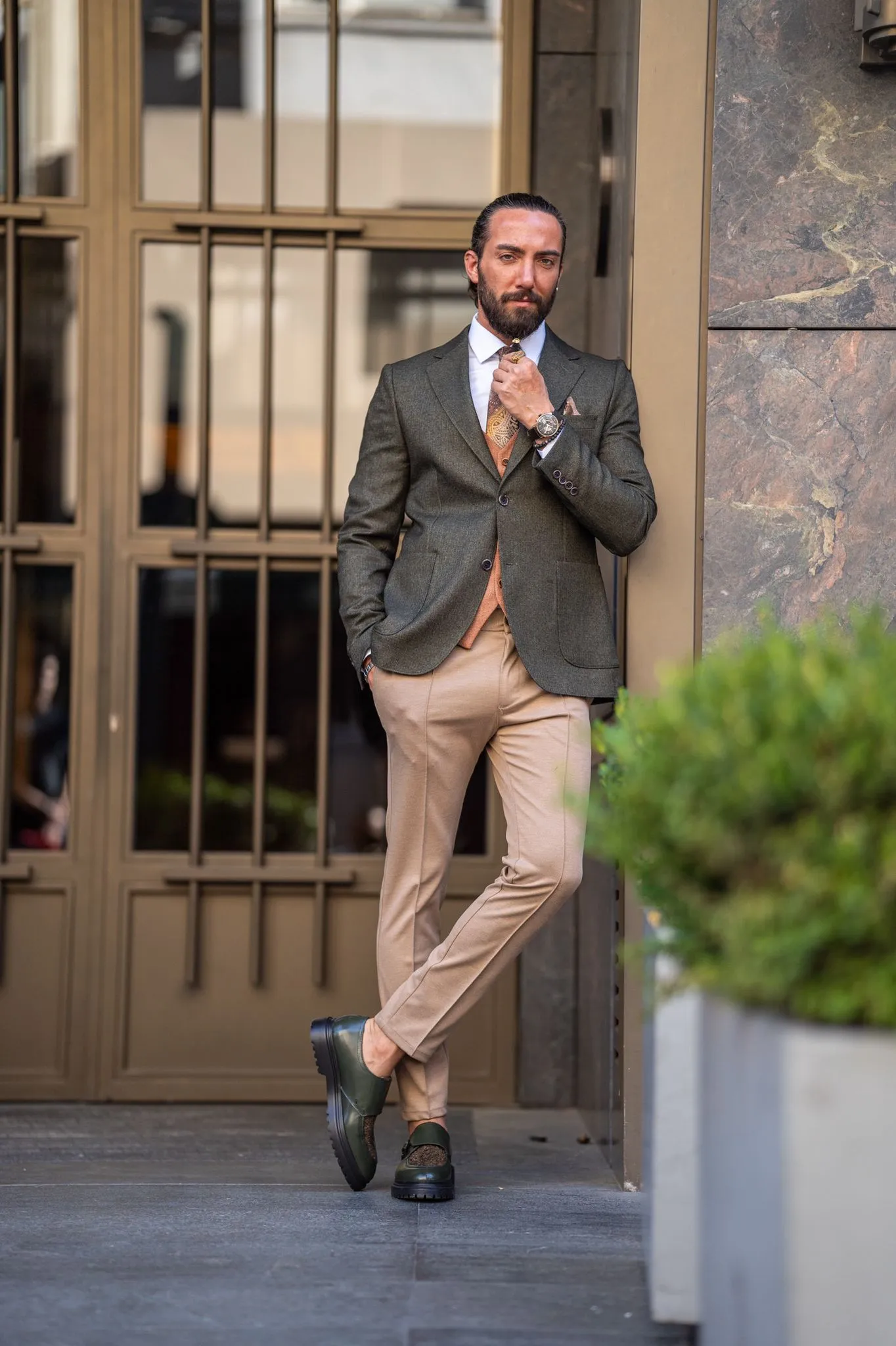 Ardean Khaki Slim Fit Notch Lapel 3 Piece Combination Suit