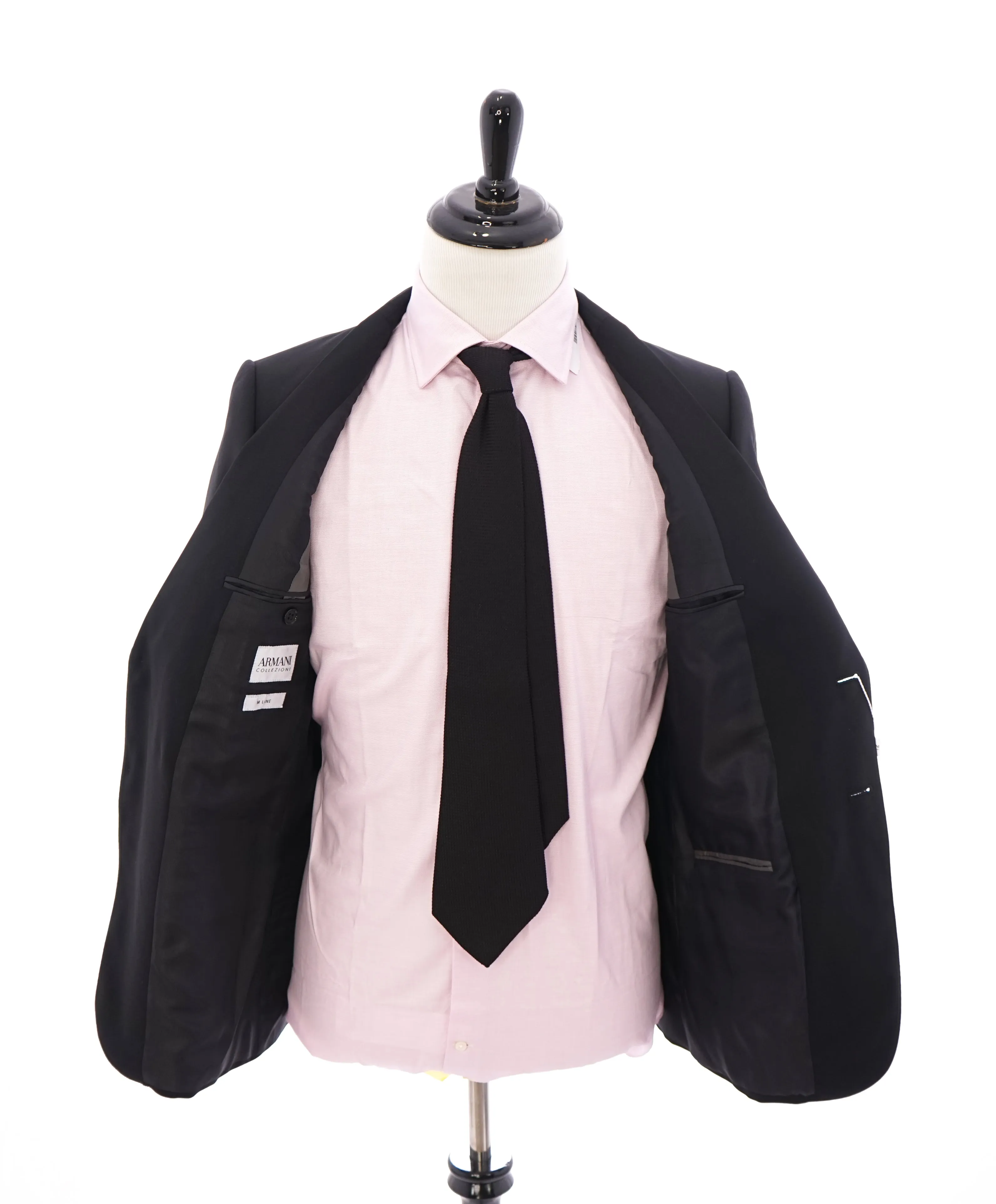 ARMANI COLLEZIONI -  "M Line" Slim Modern Black Notch Lapel Suit - 42R