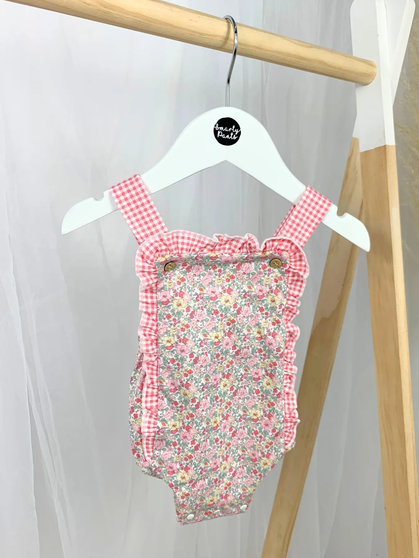 Babidu Baby Girl Floral Gingham Dungarees