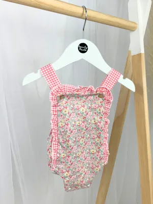 Babidu Baby Girl Floral Gingham Dungarees