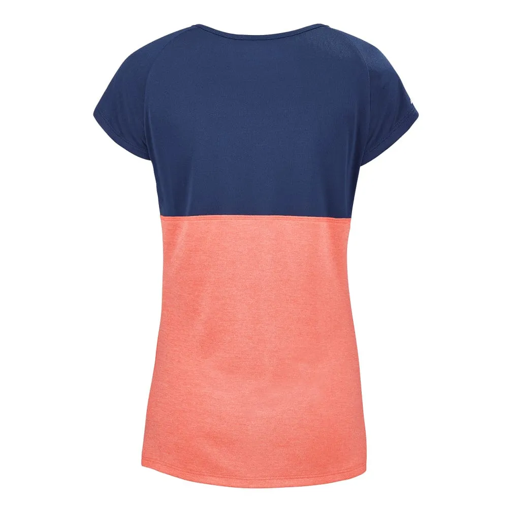 Babolat Play Womens Cap Sleeve Badminton Top - Fluo Strike / Estate Blue