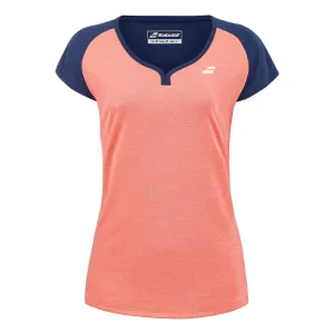 Babolat Play Womens Cap Sleeve Badminton Top - Fluo Strike / Estate Blue