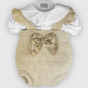 Baby Girls Beige Knitted 2-Piece Summer Set with Braces – Pex