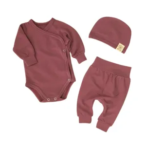 Bamboo Layette Body Suit, Pants and Hugger Hat - Wild Currant