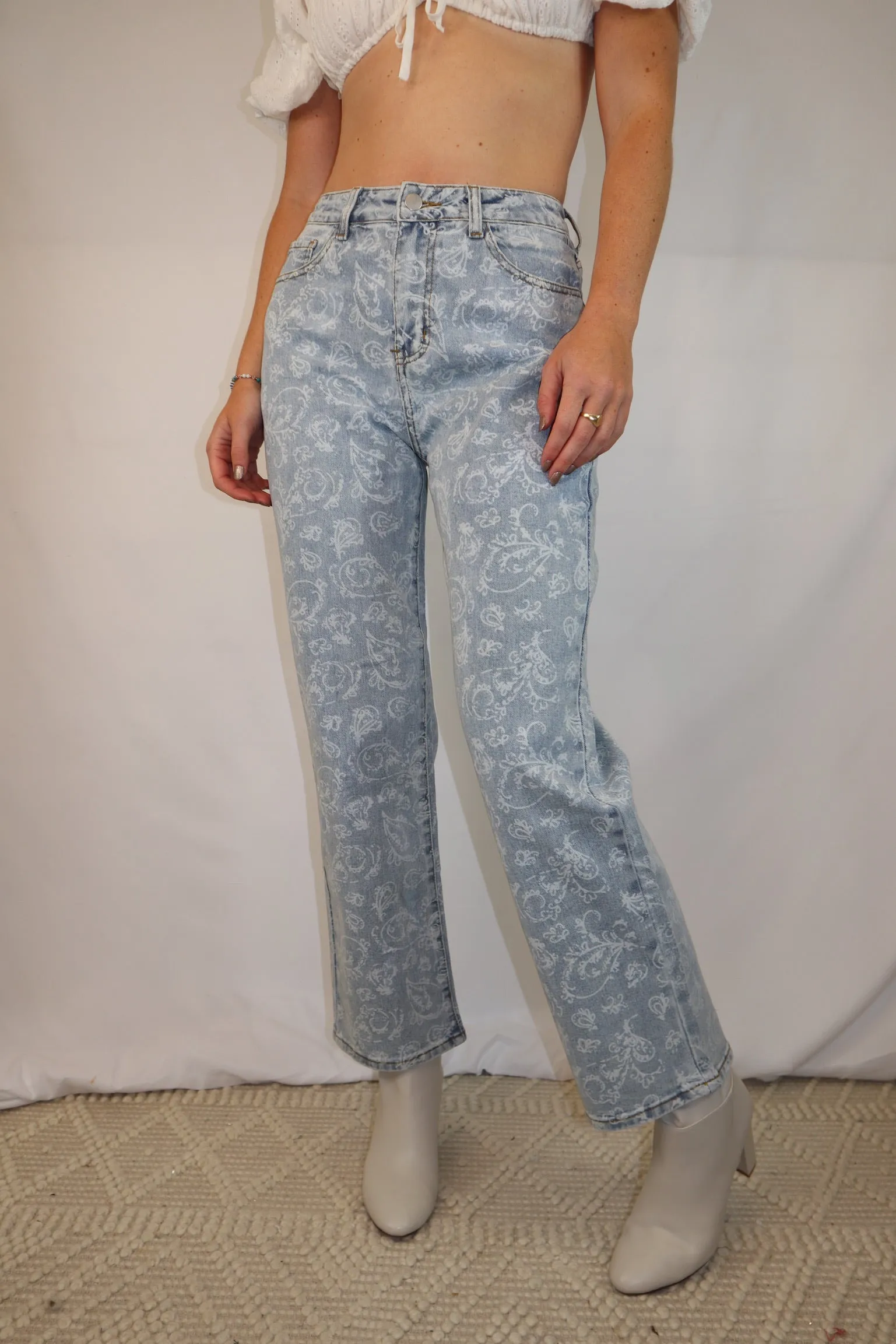 Bandana Print Pants - Light Wash