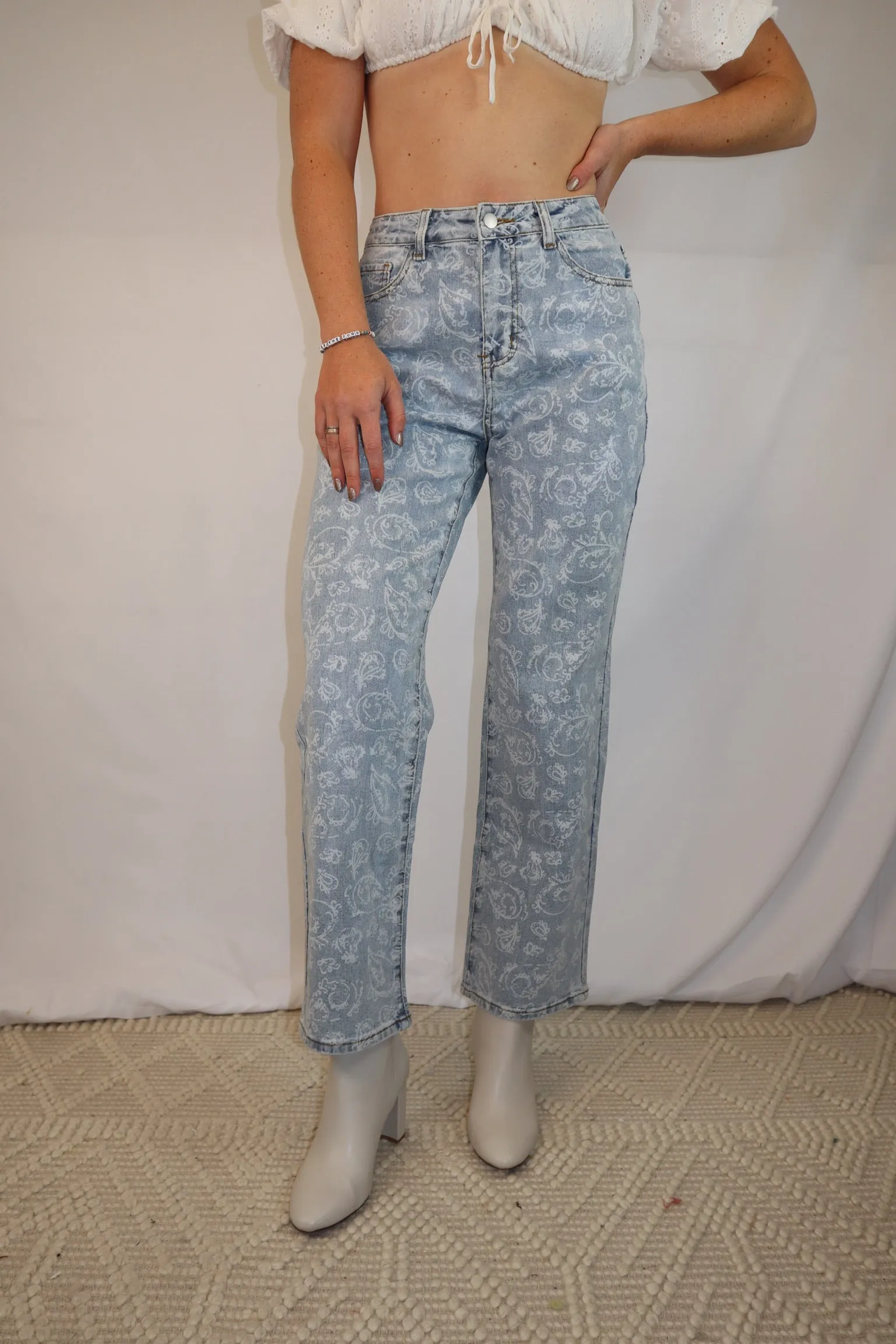 Bandana Print Pants - Light Wash