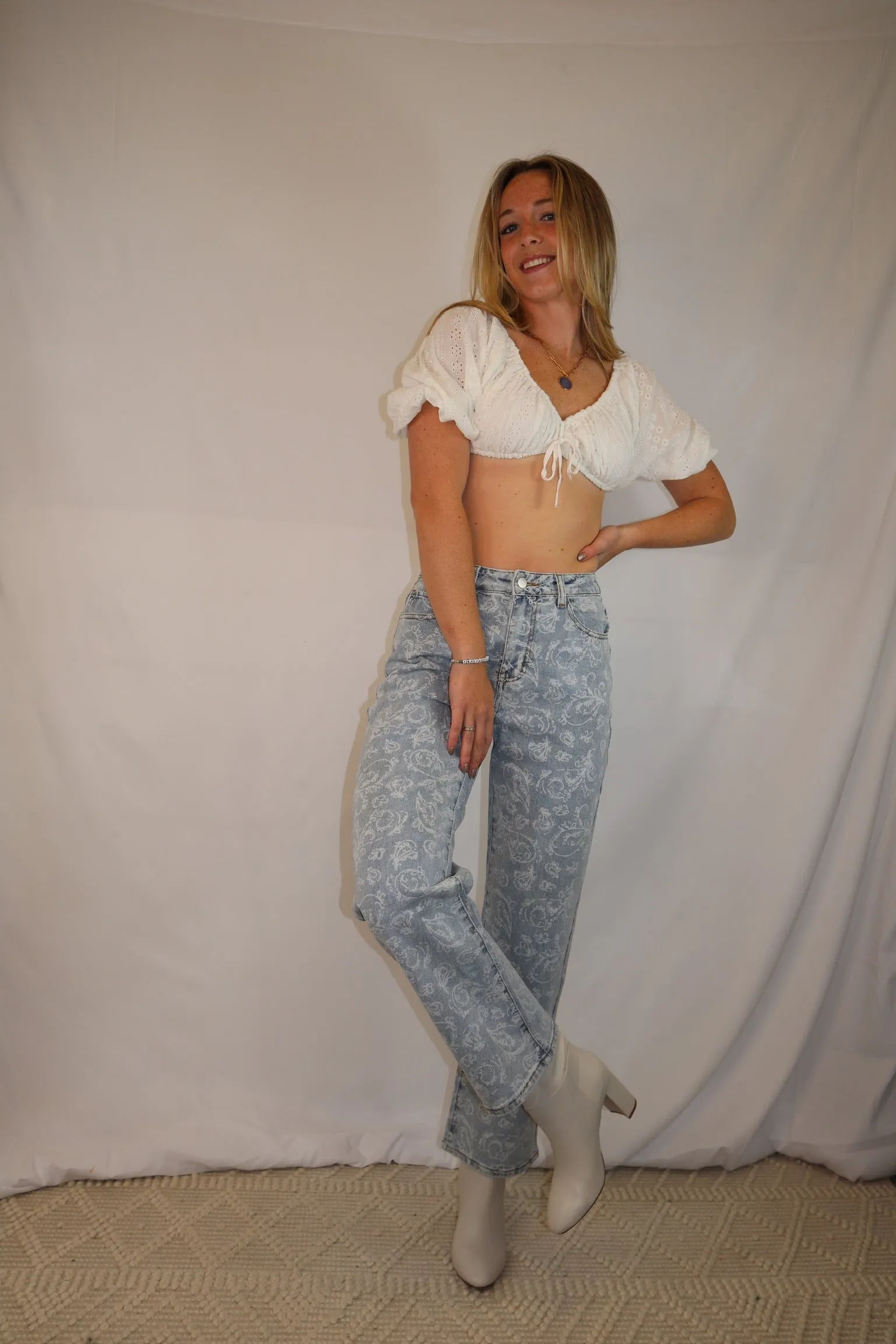 Bandana Print Pants - Light Wash