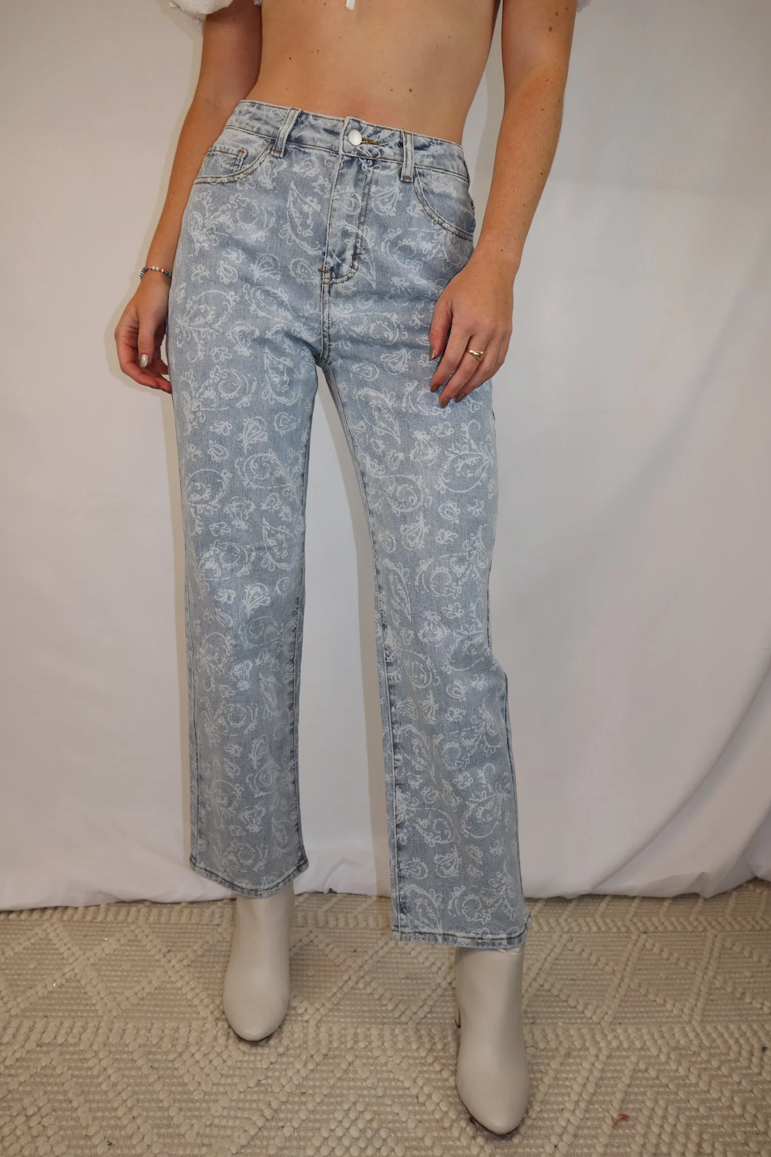 Bandana Print Pants - Light Wash