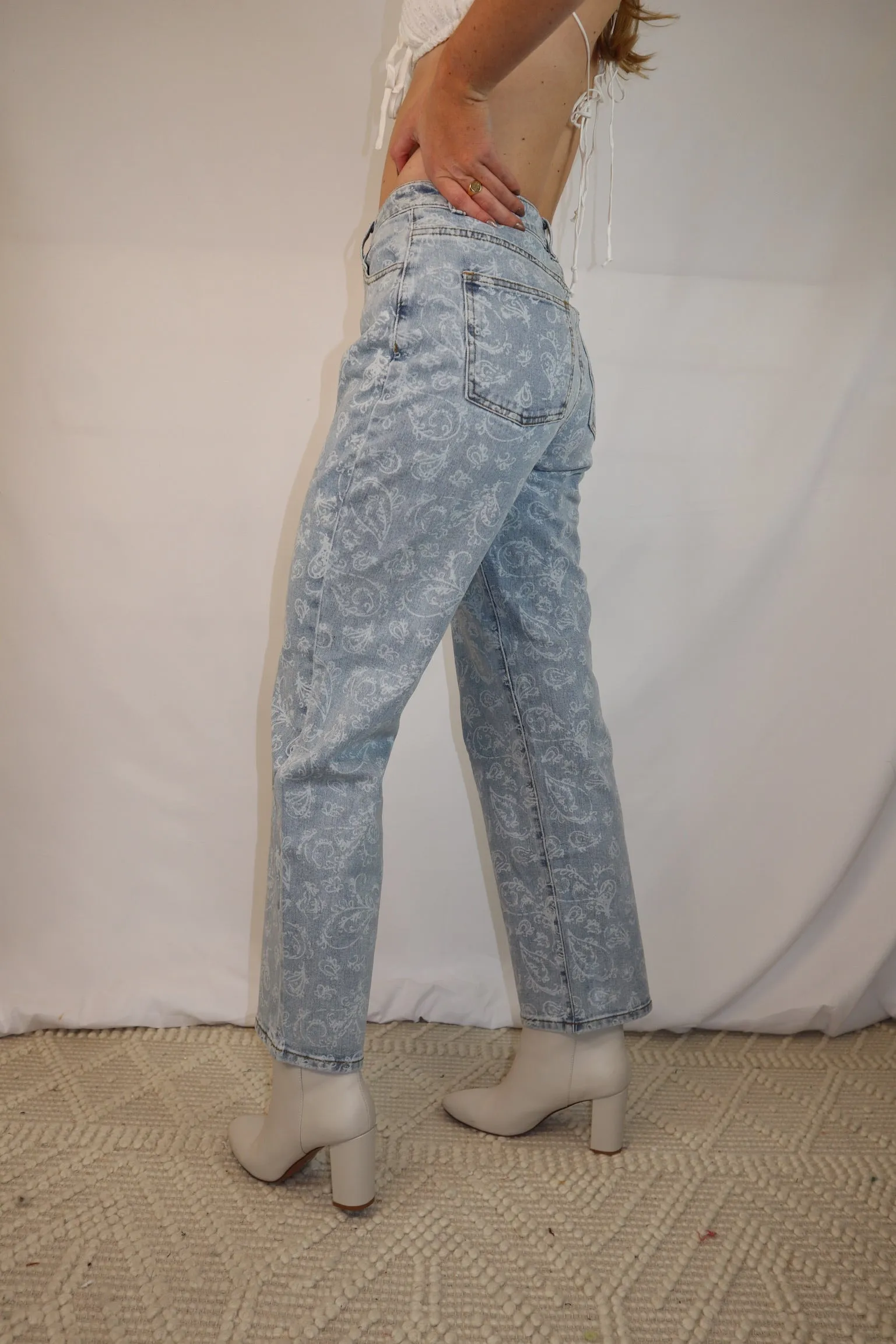 Bandana Print Pants - Light Wash