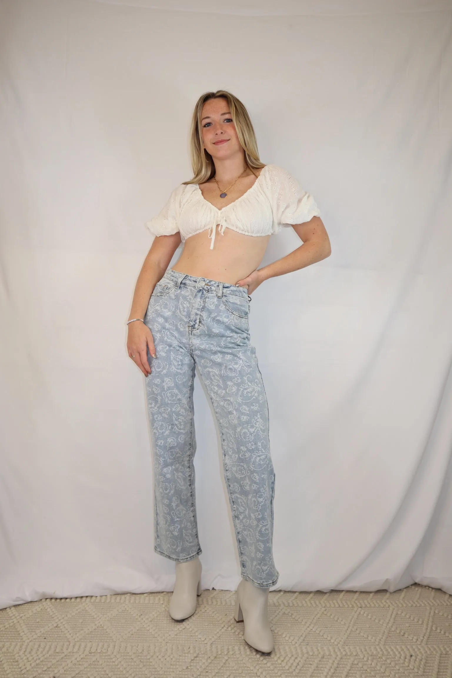 Bandana Print Pants - Light Wash
