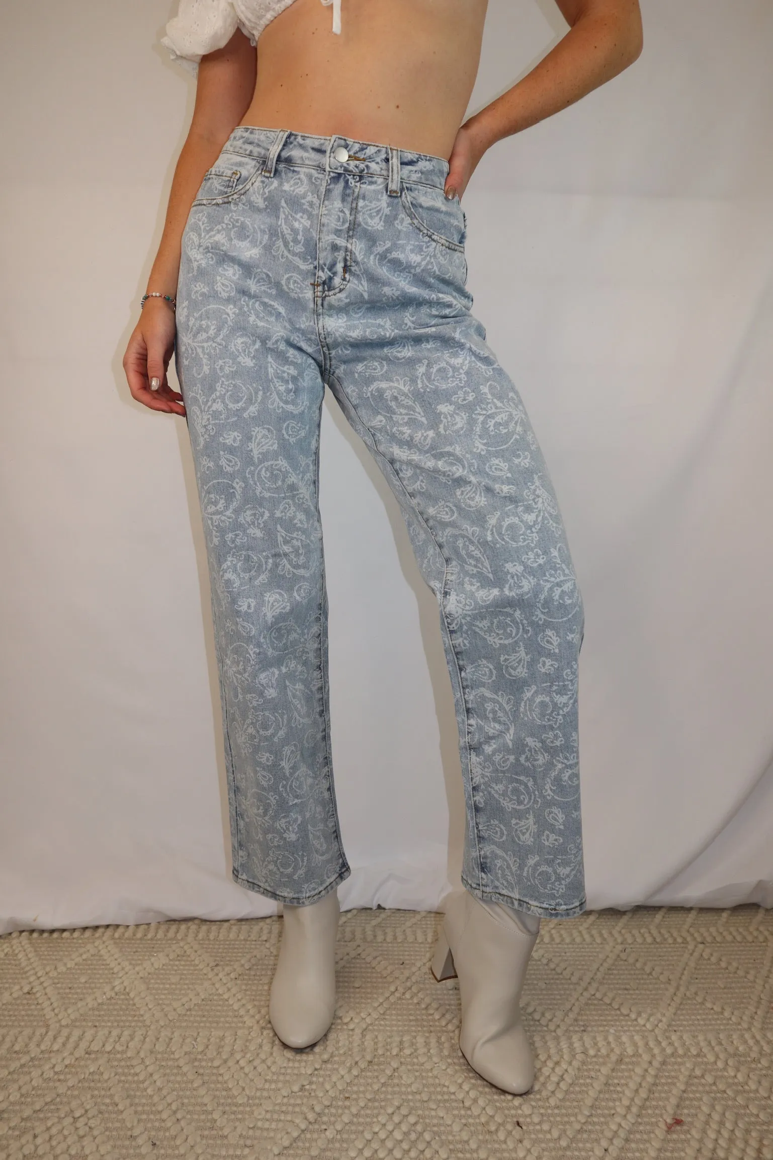 Bandana Print Pants - Light Wash