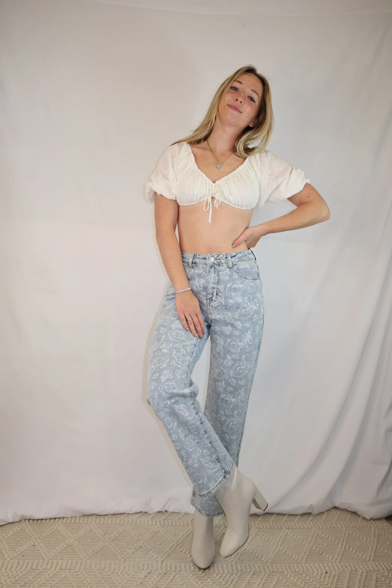 Bandana Print Pants - Light Wash