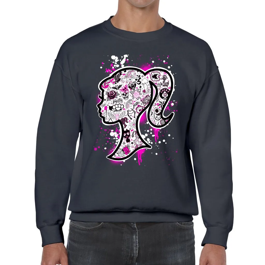 BARBIE TATTOO FLASH  THROUGH-N-THROUGH CREWNECK