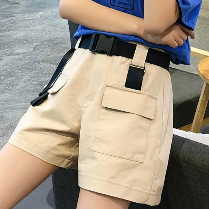 Belted Buckle Casual Basic Shorts