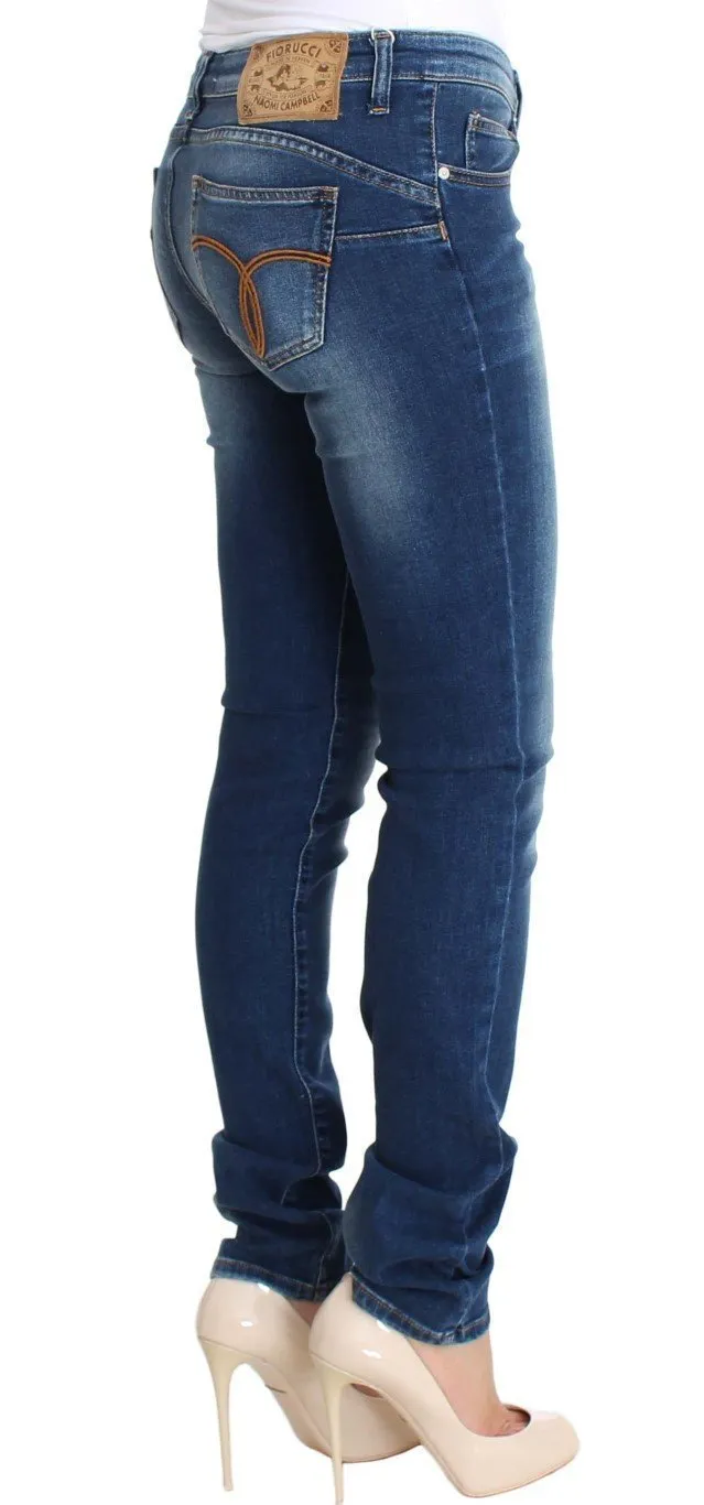 Blue Wash Cotton Denim Stretch Slim Fit Jeans