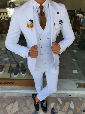 Boston White Slim Fit Peak Lapel Wool Suit for Modern Men