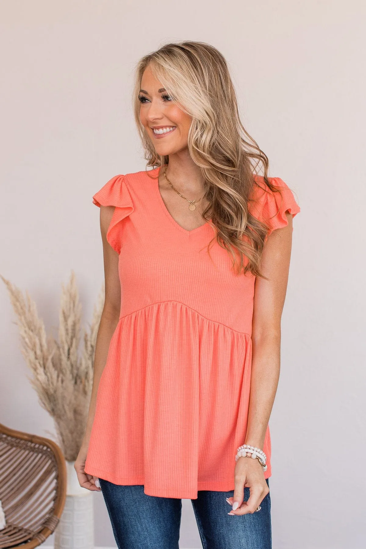 Bounce In Your Step Babydoll Knit Top- Coral