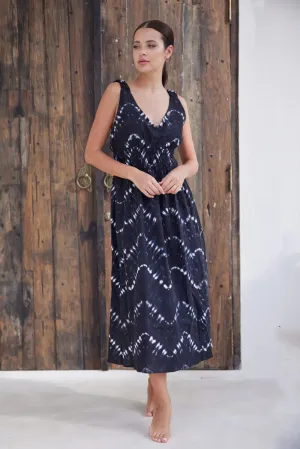 Buddha Wear Black Batik Stefia Midi Dress