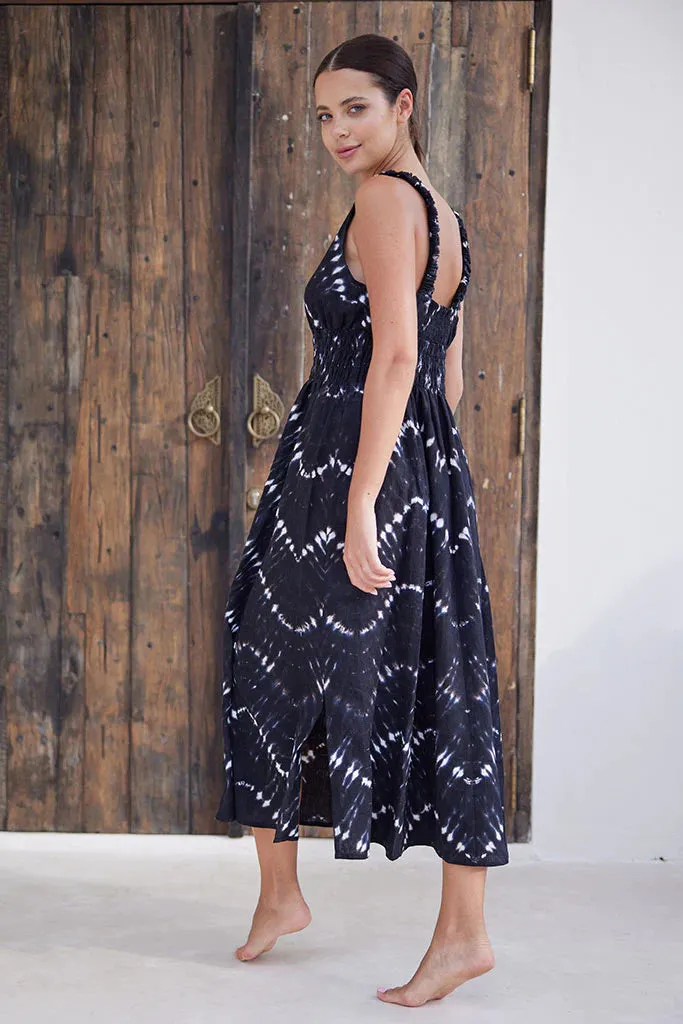 Buddha Wear Black Batik Stefia Midi Dress