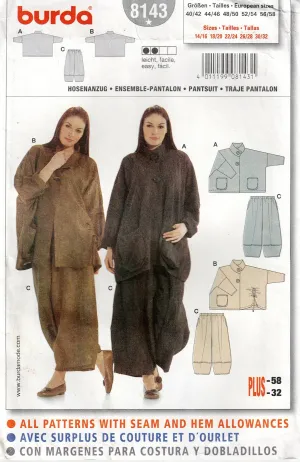 Burda 8143 Womens Wide Draped Asymmetric Top & Pants Out Of Print Sewing Pattern Sizes 14 - 32 UNCUT Factory Folded