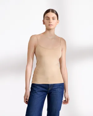 Camiseta de tirantes elásticos beige