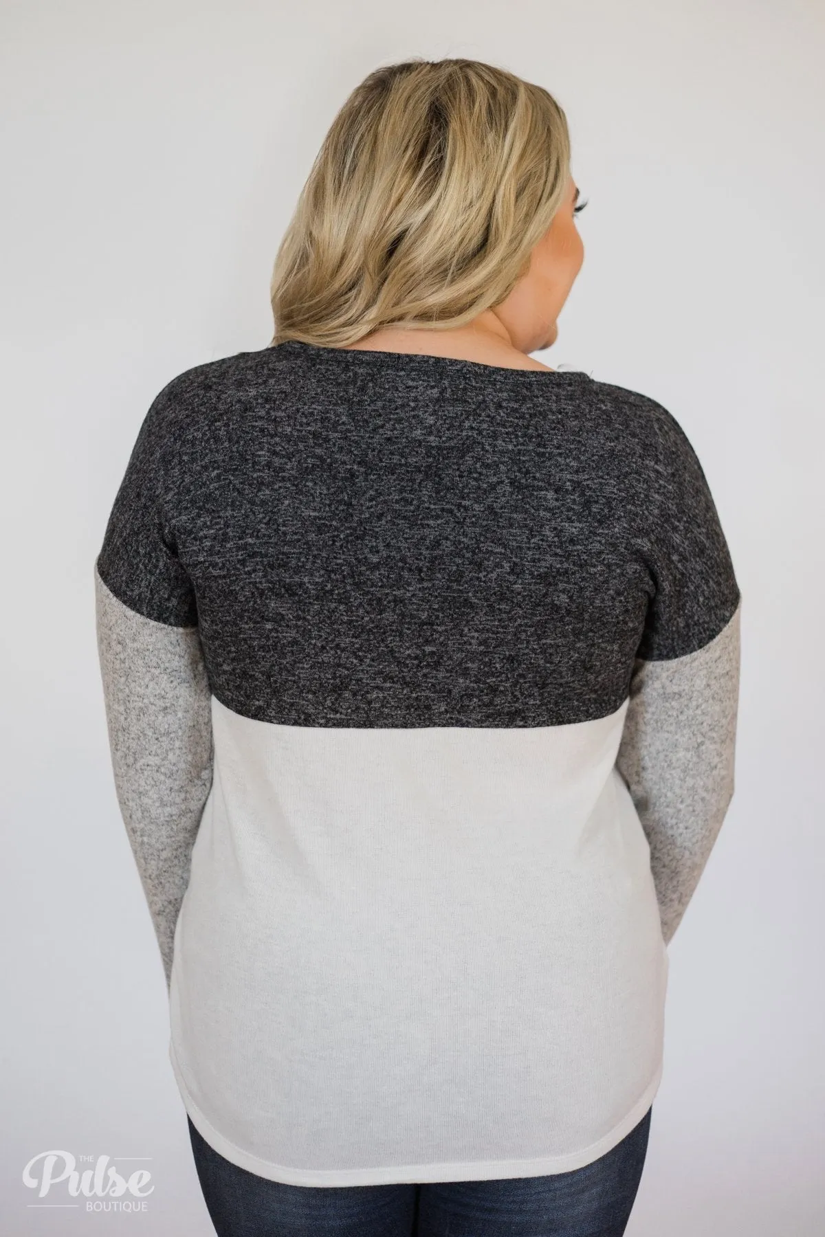Can't Get Enough Color Block Top- Charcoal, Grey, Ivory