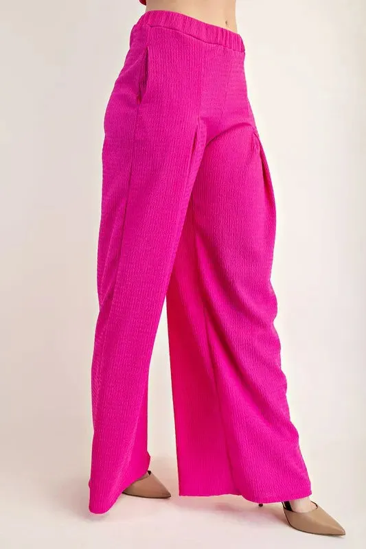 Celeste Textured Wide-Leg Pants with Pockets