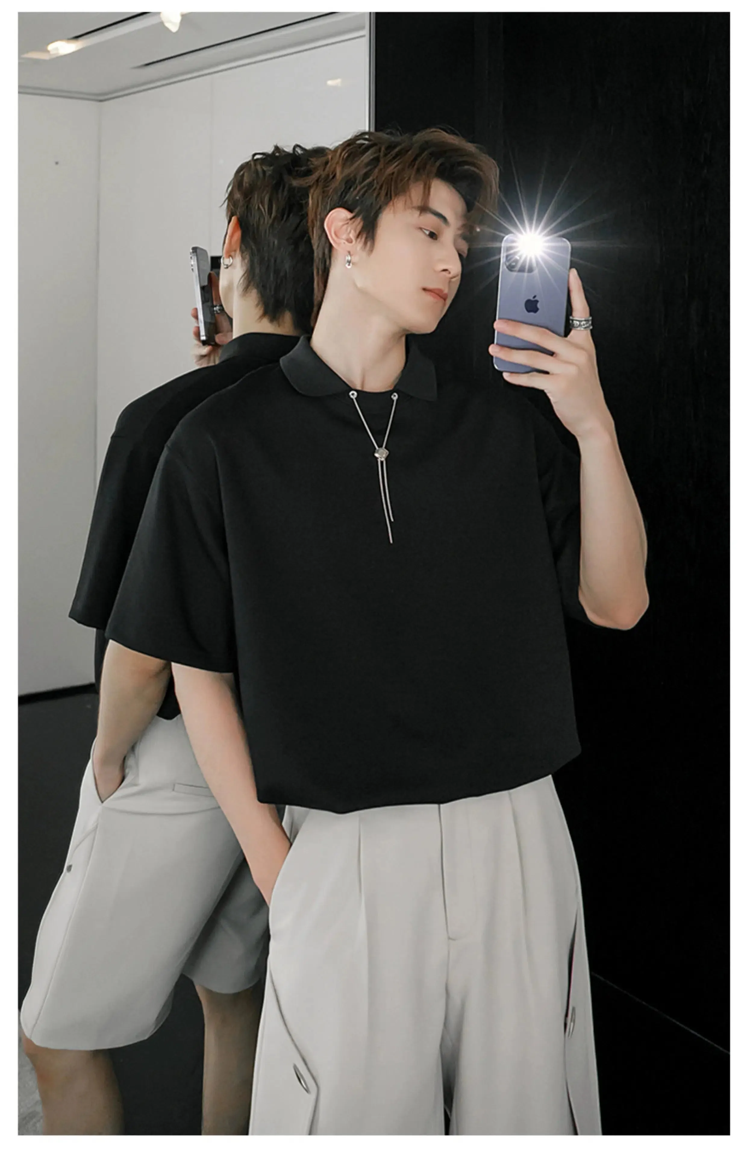 Chain T-shirt with Polo Collar