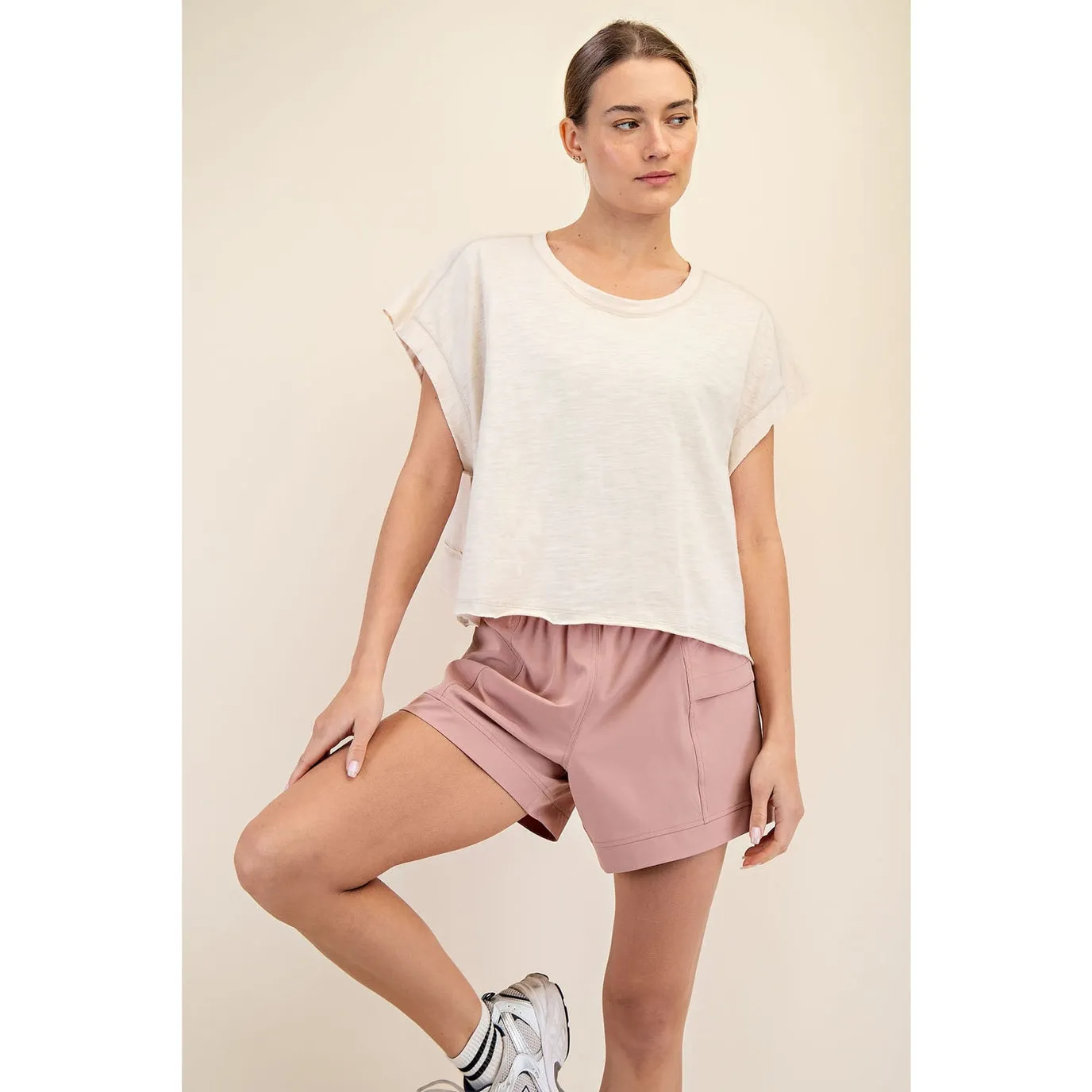 Chandler Open Back Tee in Sand Beige