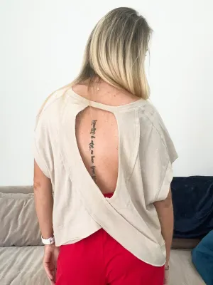 Chandler Open Back Tee in Sand Beige