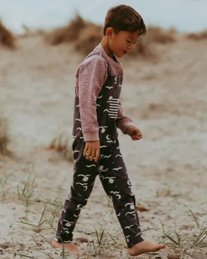 Charcoal Grey Moon Wave Print Dungarees